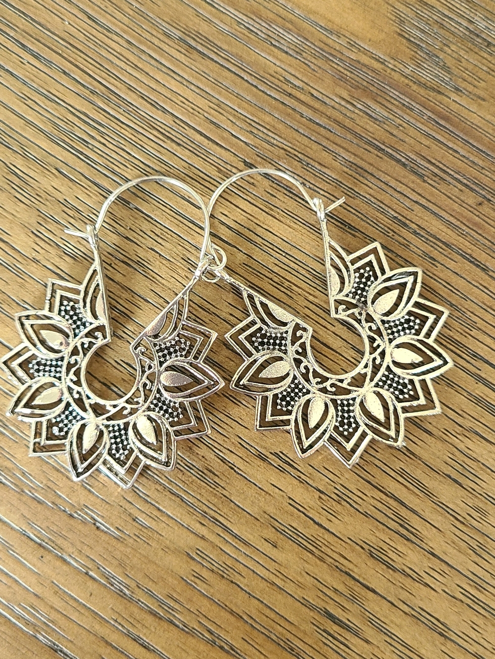 Silver Floral Sunburst Hoop Earrings - Women Jewelry